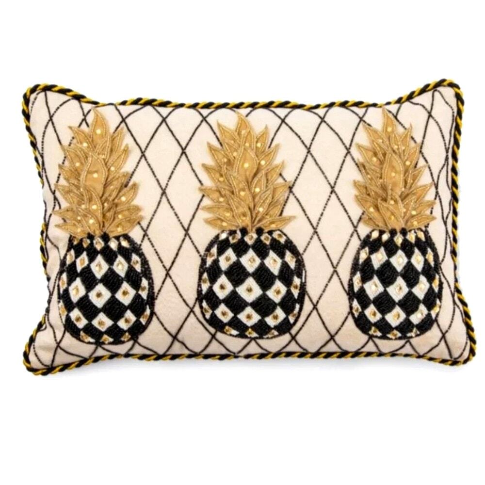 Mackenzie-Childs Pineapple Ivory Lumbar Pillow 22x14 Chic Designer Decor NEW